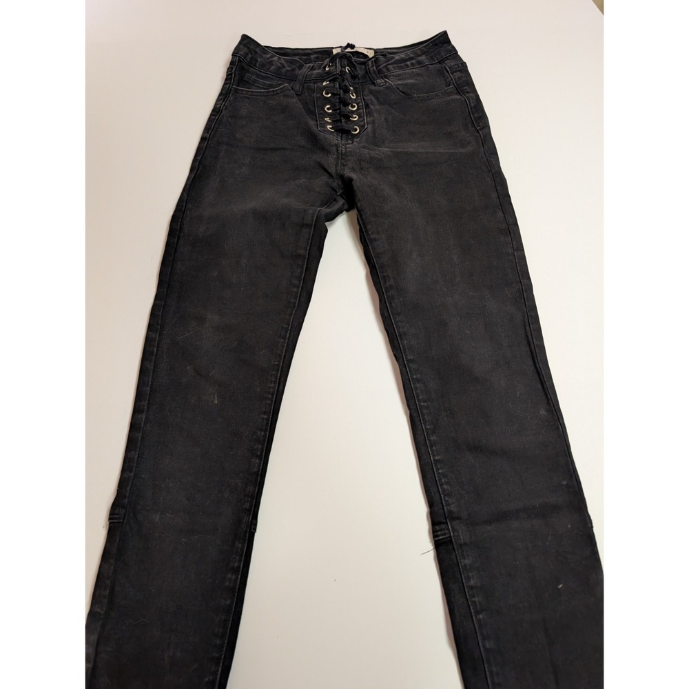 L&M Black Side Lace Up Rocker Jeans Grommet Lacing Punk Goth Size 5